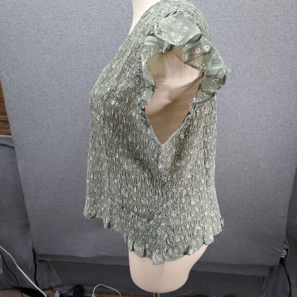 Madewell Plus NWT Lucie V-Neck Smocked Top Cottage Garden Sage Green 28W Floral - Picture 4 of 10